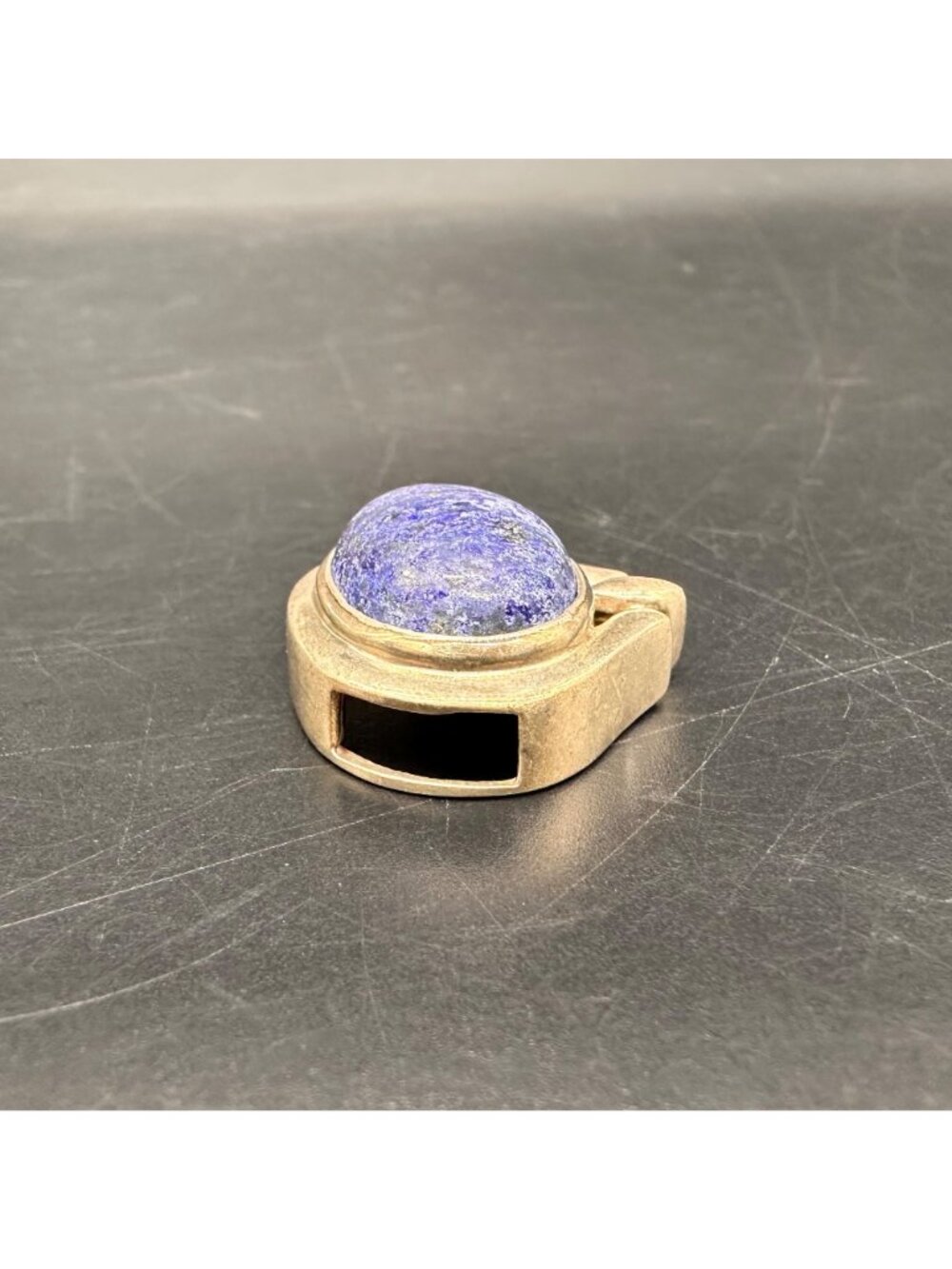 Vintage Sterling Silver Lapis Lazuli Modernist Slide Oval Pendant Blue Western - Picture 6 of 11